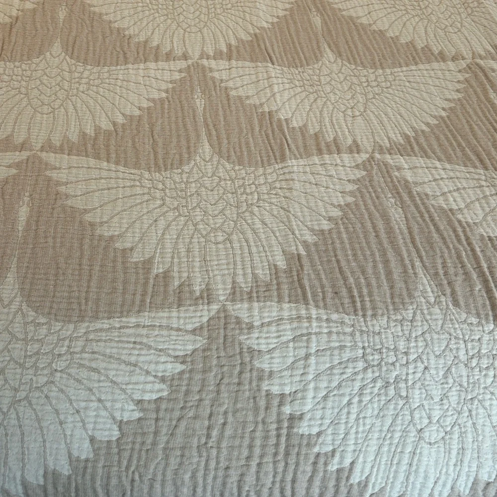 Modern Birds in Flight Cranes Woven Organic Cotton 2 Sides FLiPSiDE Tan + Cream